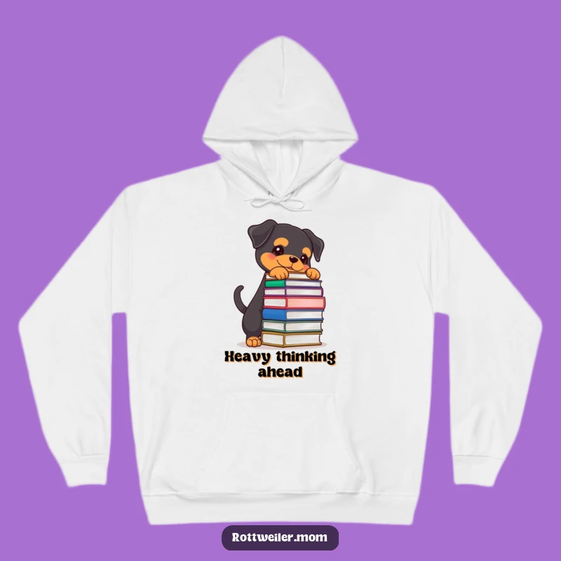 Cozy Funny Rottweiler Book Enthusiast Hoodie - Warm Scholar Gift