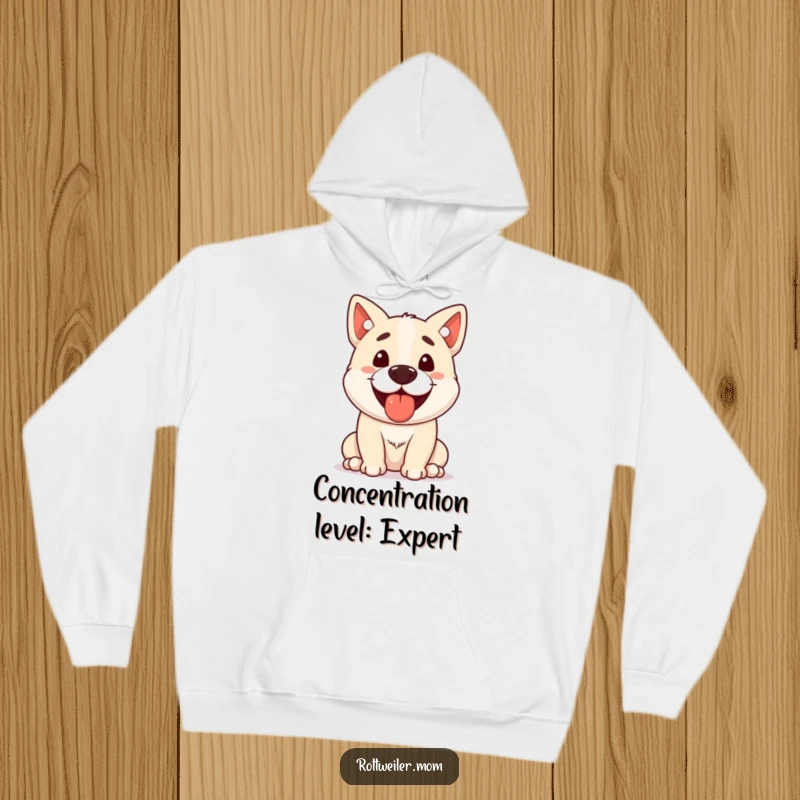 Funny Stocky Dog Hoodie, depicting a happy, panting dog with a treat balanced perfectly on its nose, designed for ultimate comfort and laughs.