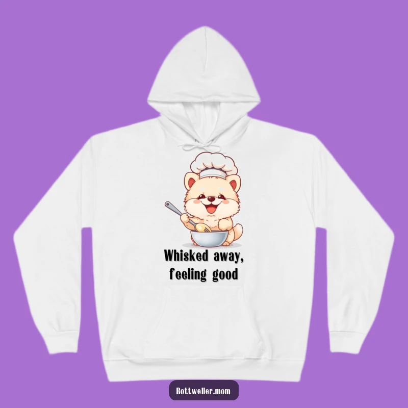 Funny Chef Dog Hoodie: Cozy Fluffy Pup Whisking Batter - Warm & Humorous Gift