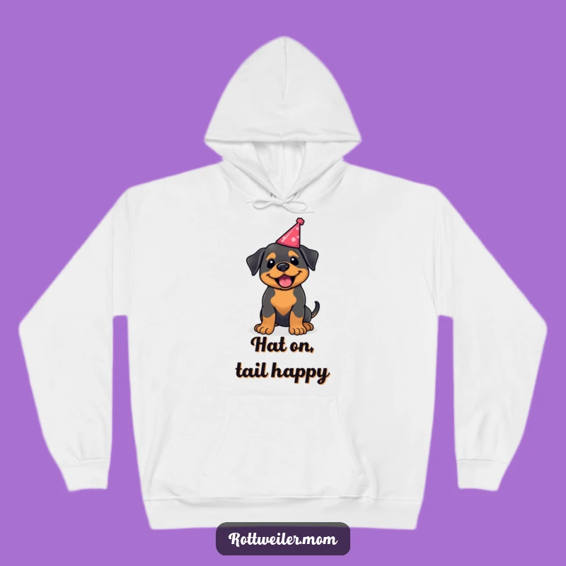 Cozy Funny Rottweiler Party Hat Hoodie: Warmth for Your Enthusiastic Pup Lover