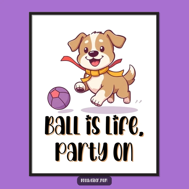 Free Printable Funny Dog Chasing Ball Wall Art - Playful Decor DIY Downloadable Art