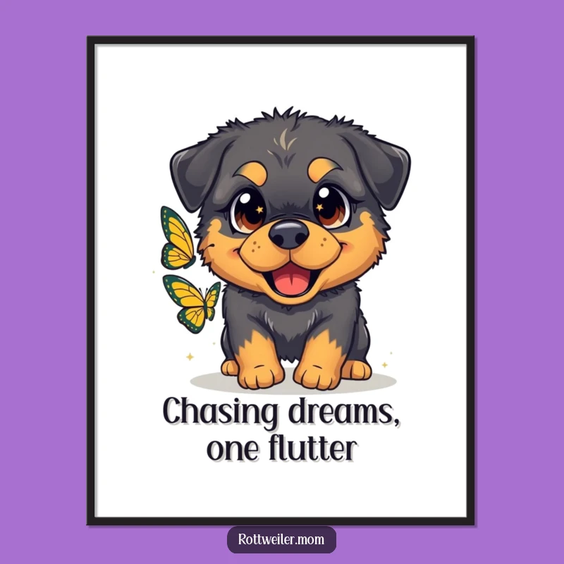 Free Printable Wall Art: Rottweiler Butterfly Chase, Funny Dog Downloadable Art