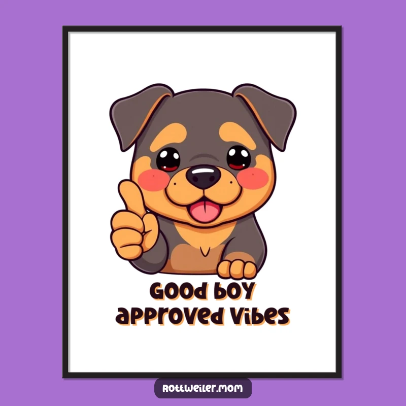 Free Printable Wall Art: Kawaii Rottweiler Thumbs Up, Humorous Downloadable Decor for Dog Lovers