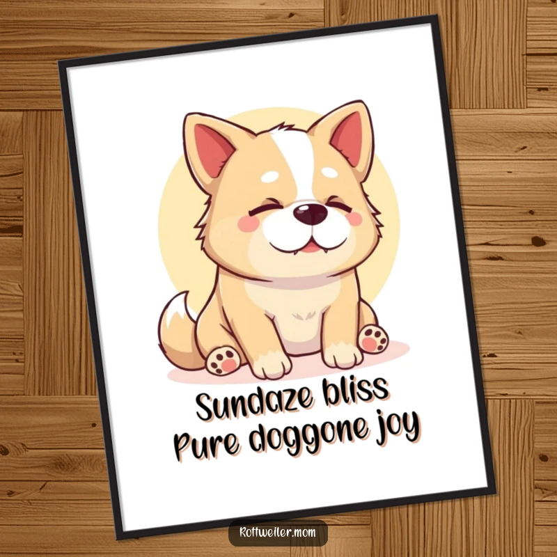 Funny Free Printable Wall Art of a stocky dog letting out a contented sigh while basking peacefully in a warm sunbeam.