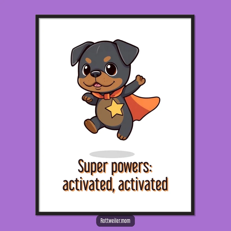 Free Printable Wall Art: Superhero Kawaii Rottweiler Flying, Humorous Decor
