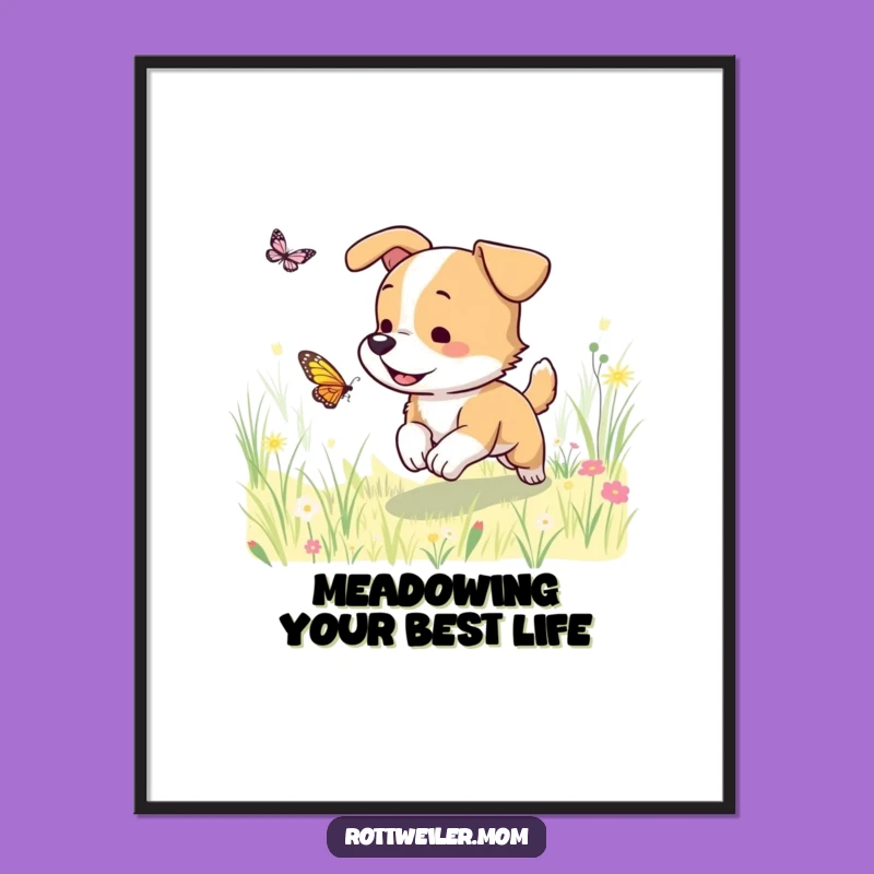 Funny Free Printable Wall Art: Dog Chasing Butterfly, Whimsical Downloadable Decor