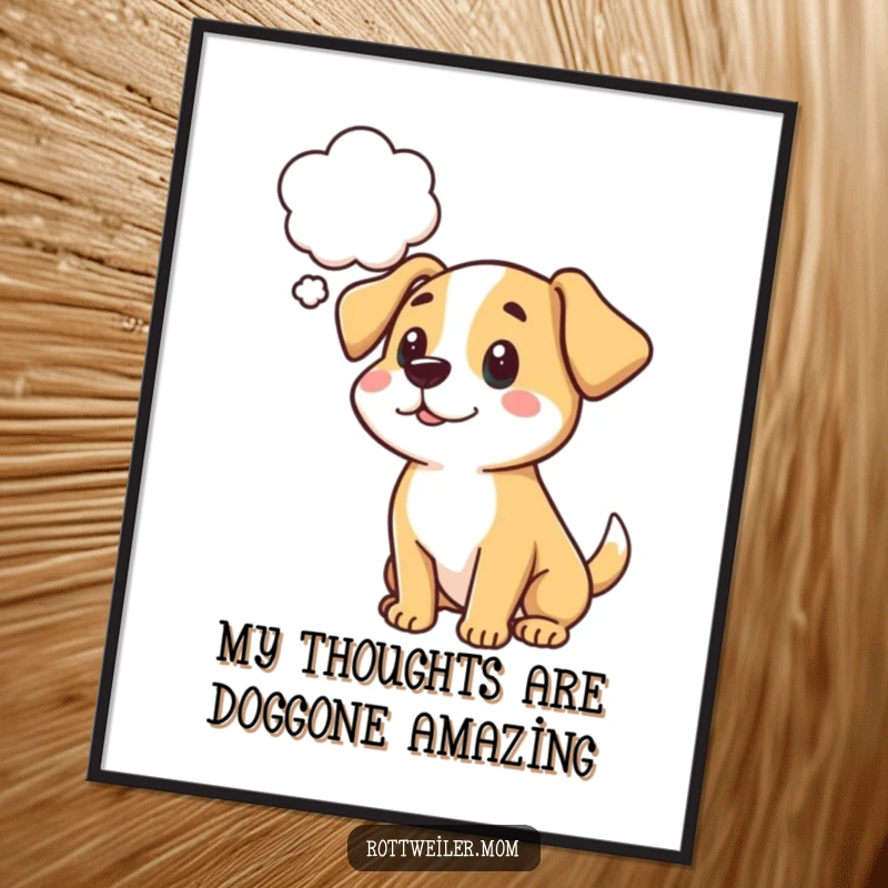 Funny Free Printable Wall Art: A cartoon dog looks thoughtful with a whimsical thought bubble floating above its head.