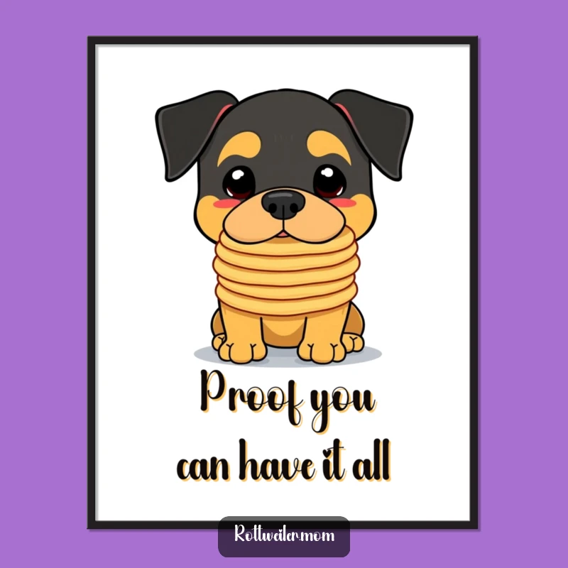 Free Printable Wall Art: Funny Kawaii Rottweiler Pancake Nose Art, Humorous Decor
