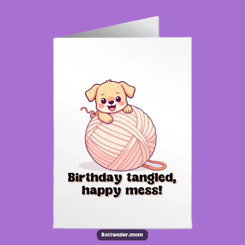 Free Printable Birthday Card: Yarn Puppy - Funny Tripping Dog Downloadable Gift