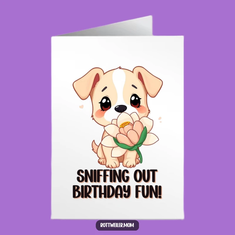 Free Printable Birthday Card: Curious Dog & Giant Flower, Funny Downloadable Gift