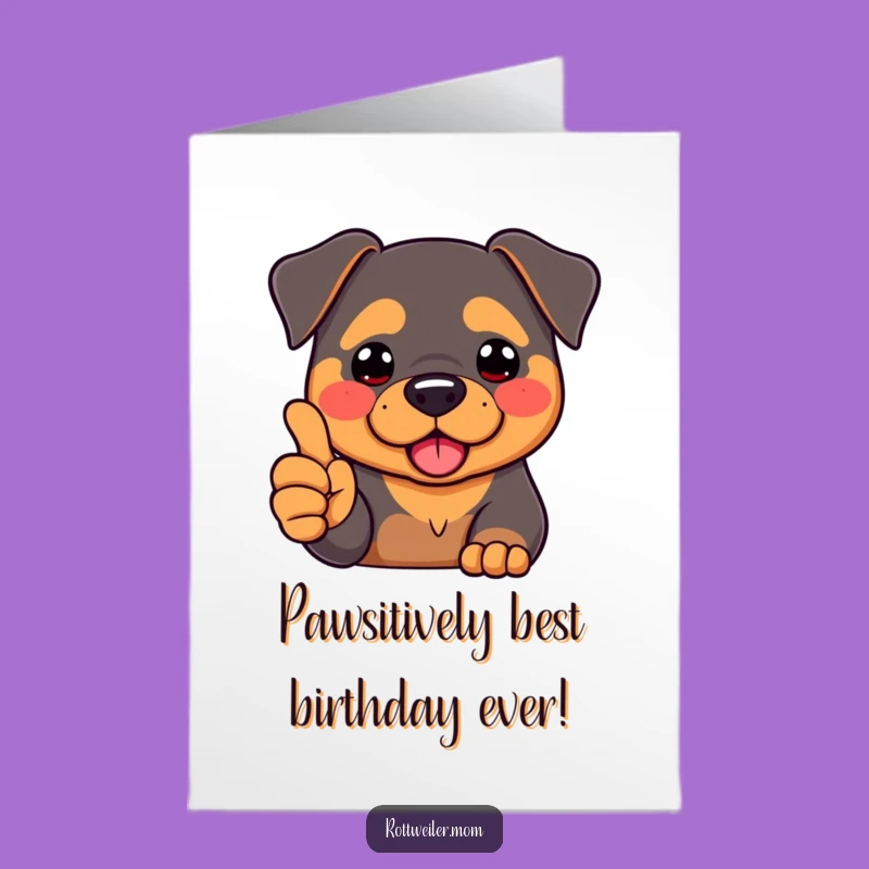 Free Printable Birthday Card: Kawaii Rottweiler Thumbs Up, Cheerful Downloadable Gift for Fun