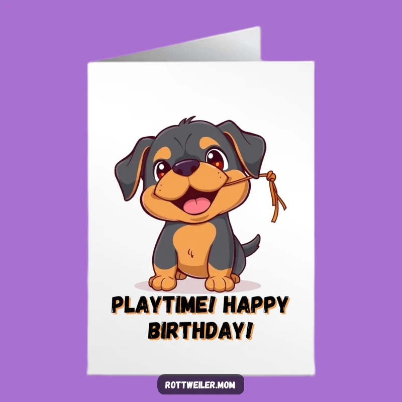 Free Printable Rottweiler Birthday Card: Playful String Dog Downloadable Gift