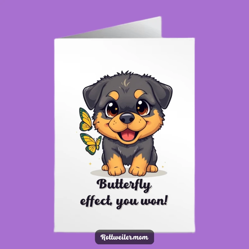 Free Printable Congrats Card: Rottweiler Butterfly Chase, Funny Dog Downloadable Gift