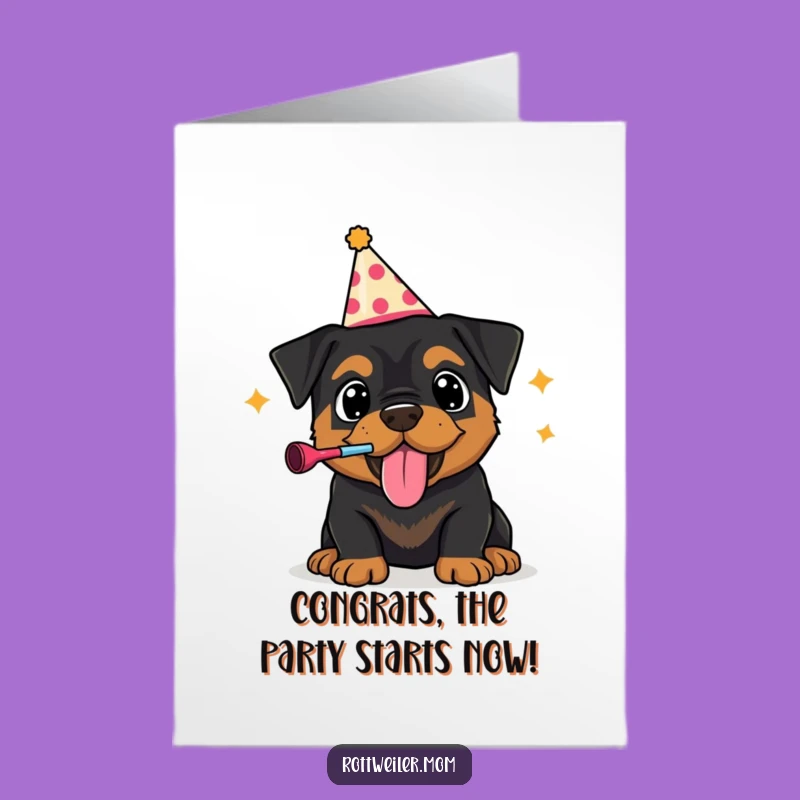 Free Printable Congrats Card: Party Puppy Rottie - Funny Achievement Gift