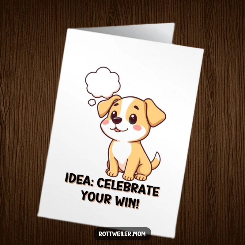 Funny Free Printable Congratulations Card: A cartoon dog gazes blankly with a funny thought bubble above its head, implying celebration.