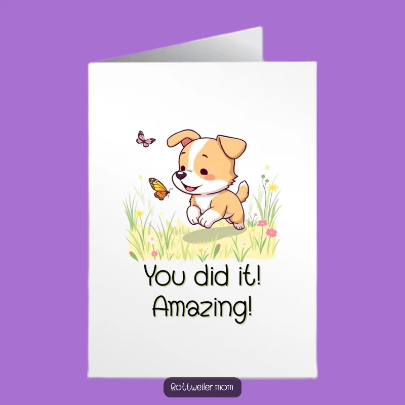Free Printable Congrats Card: Joyful Dog Chasing Butterfly, Great Downloadable Gift