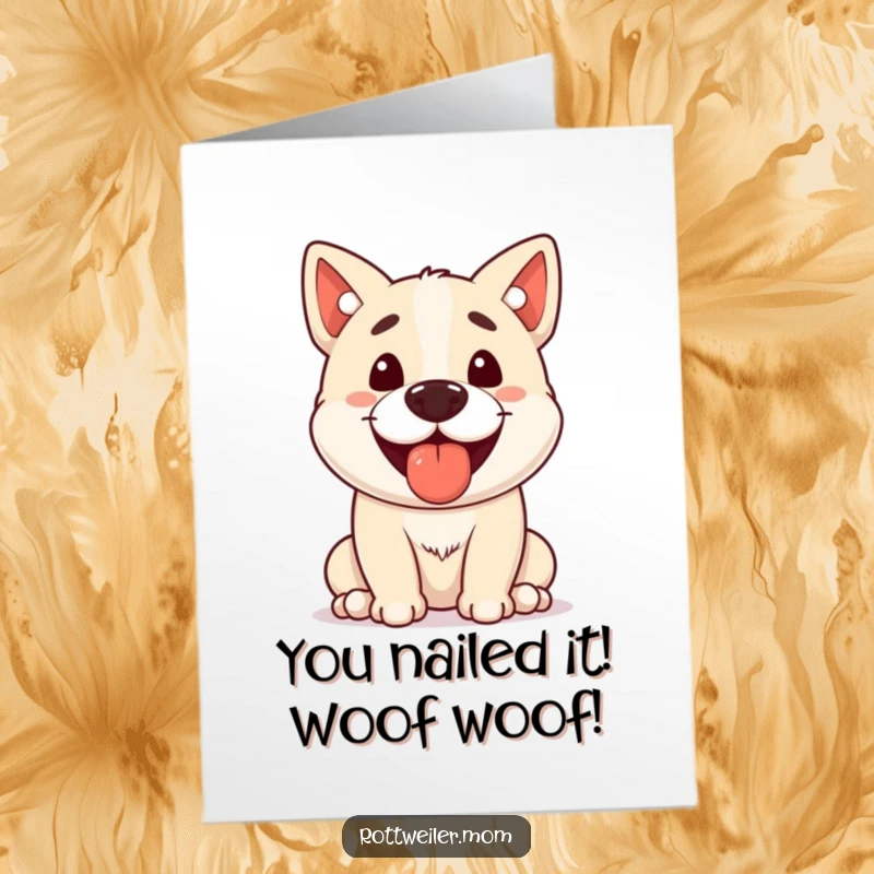 Funny Free Printable Congratulations Card featuring a stocky dog with a treat on its nose, ready to celebrate your success.