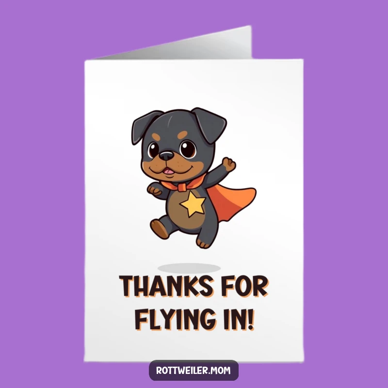 Free Printable Thank You Card: Superhero Rottweiler, Funny Flying, Unique Art