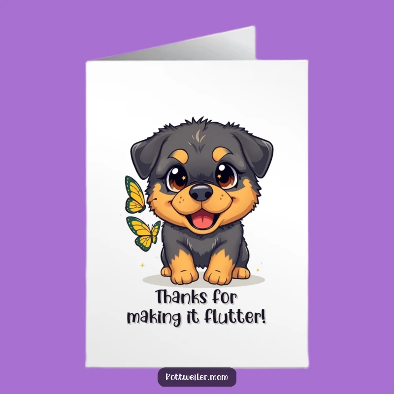 Free Printable Thank You Card: Rottweiler Butterfly Chase, Funny Dog Downloadable Gift