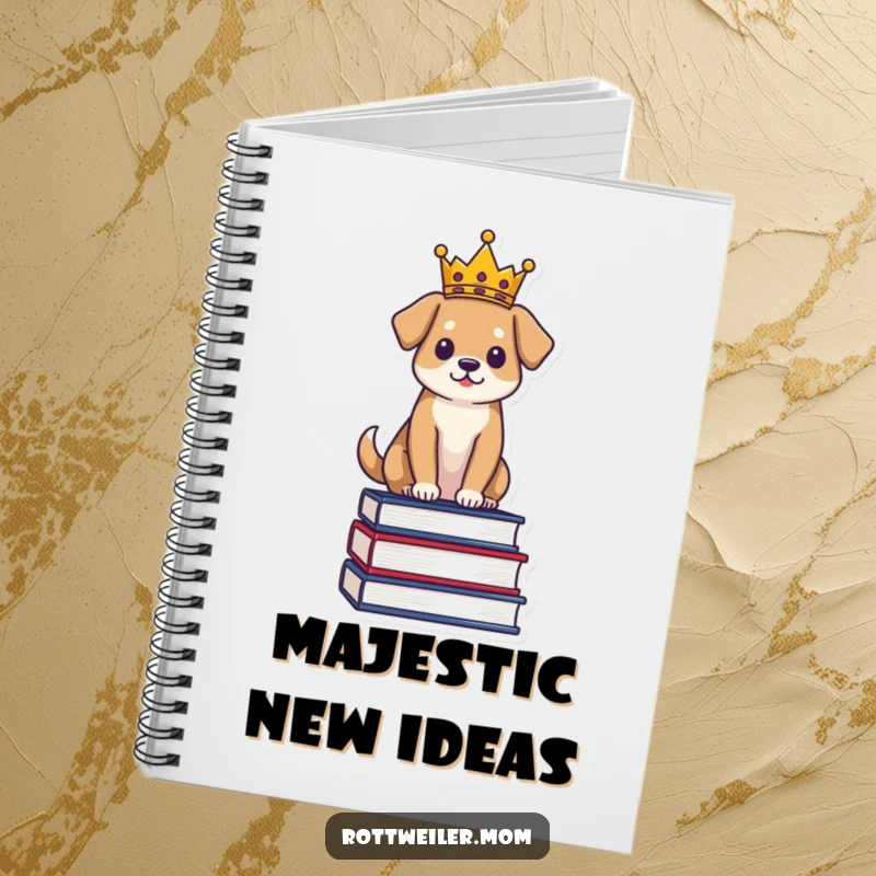 Funny Regal Dog Notebook: Dog wearing a crown sits on books, ideal for jotting down wise notes.