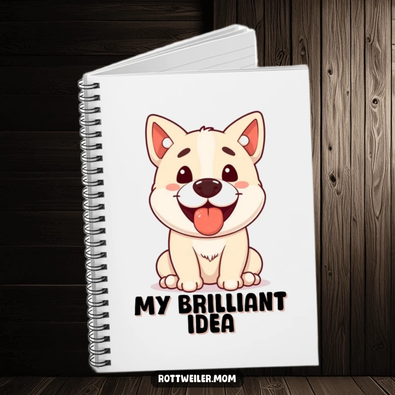 Funny Stocky Dog Notebook, showing a panting dog balancing a treat on its nose, ideal for jotting down funny thoughts and ideas.