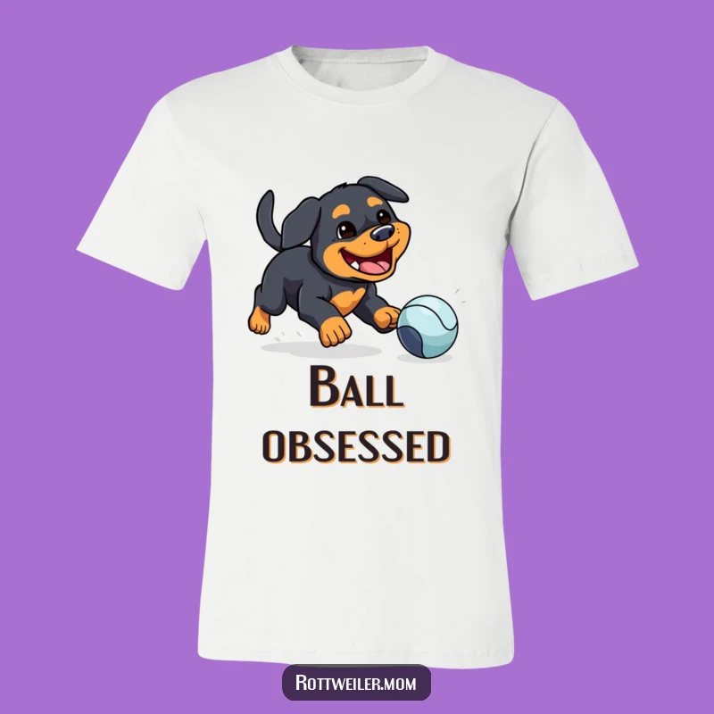 Funny Kawaii Rottweiler Ball Chase T-Shirt - Silly Grin Dog Tee Gift