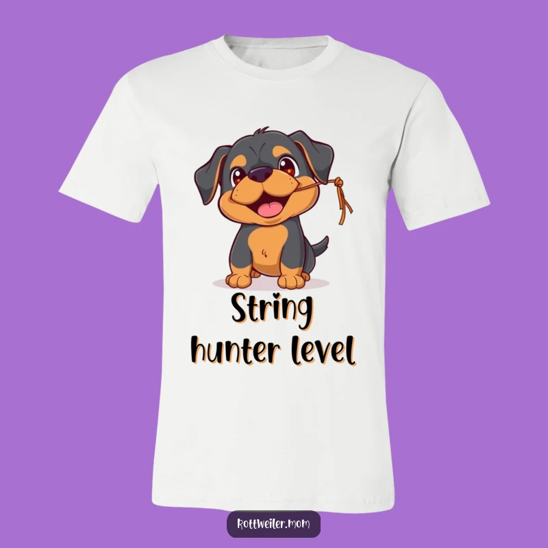 Funny Rottweiler Playtime T-Shirt - Happy String Chaser Tee