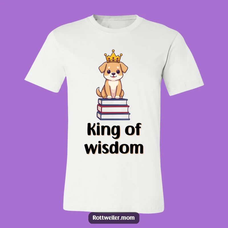 Funny Regal Dog T-Shirt: Crowned Pup on Books - Hilarious Intellectual Apparel