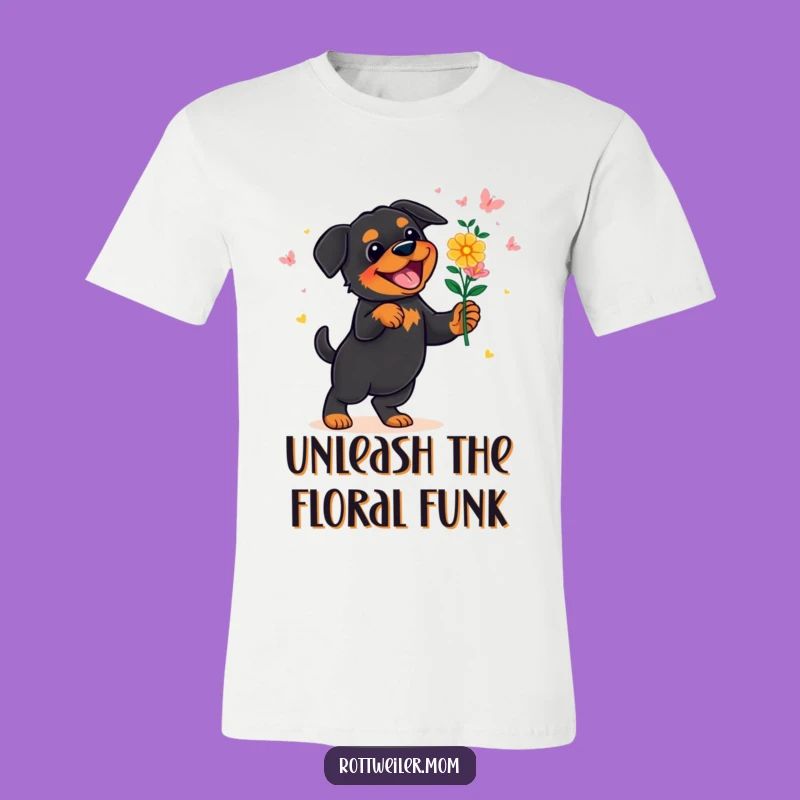 Funny Rottweiler Dancing with Flowers T-Shirt - Hilarious Dog Lover Gift