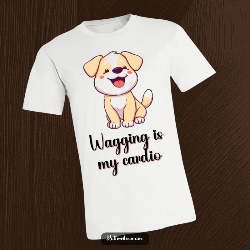 Funny dog t-shirt, a dog with a rapidly wagging tail and an open-mouthed happy pant, embodying sheer delight.