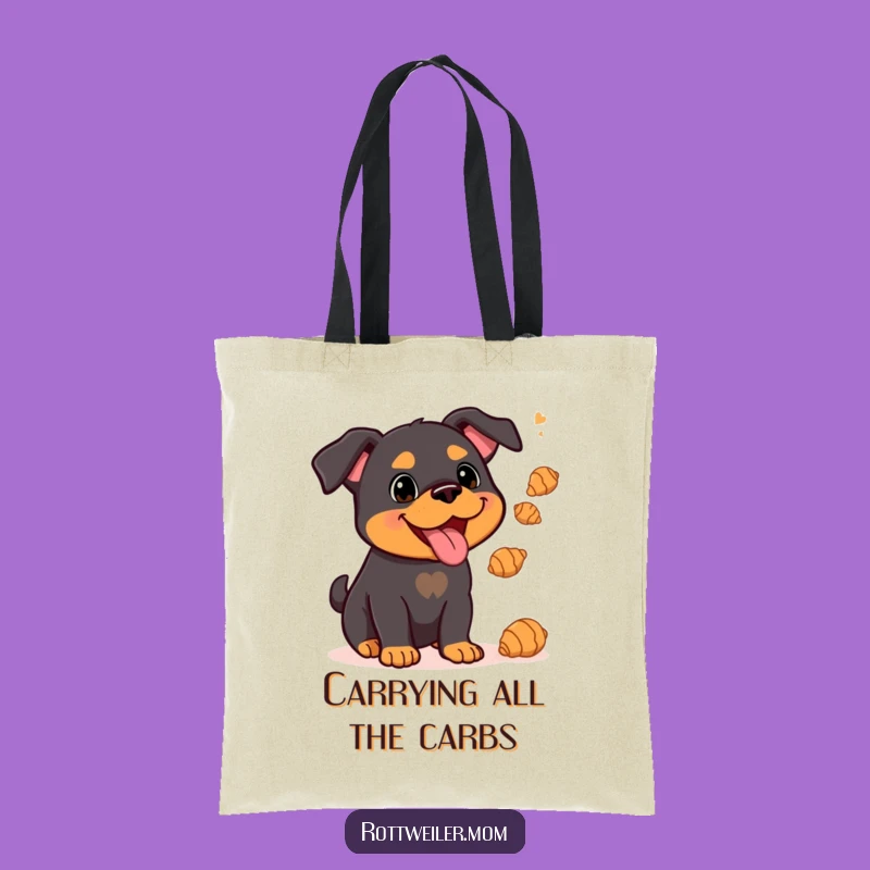 Funny Kawaii Rottweiler Tote Bag: Juggling Croissants, Stylish & Practical Gift