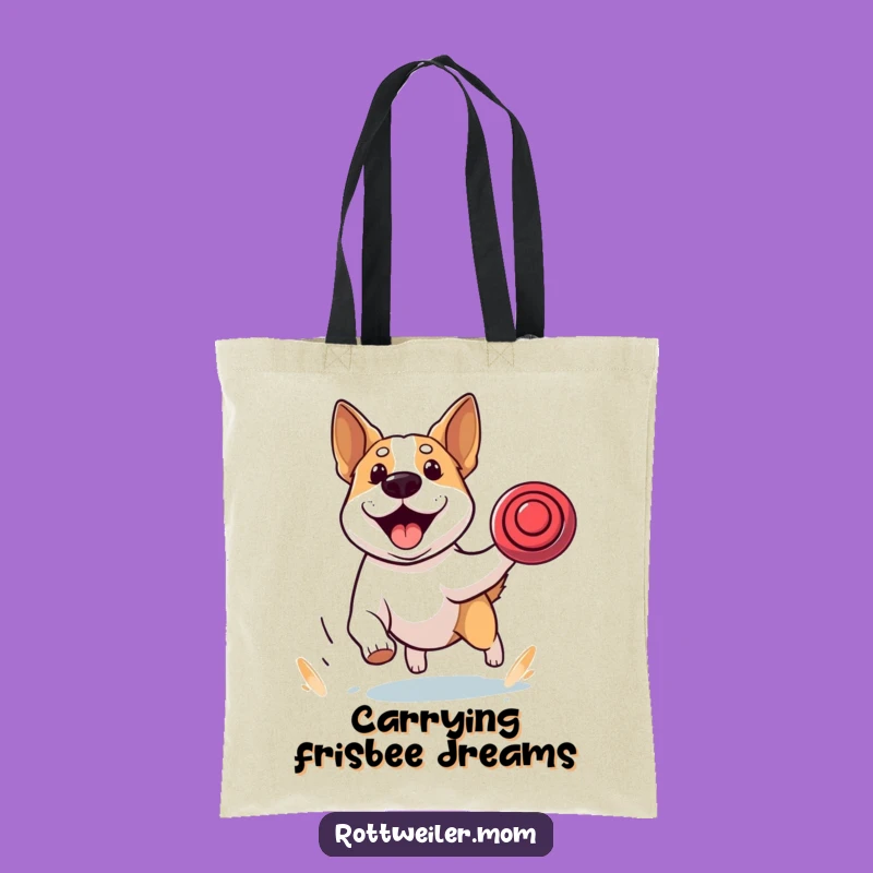 Funny Stocky Dog Frisbee Tote Bag, Chic Energetic Carryall Gift