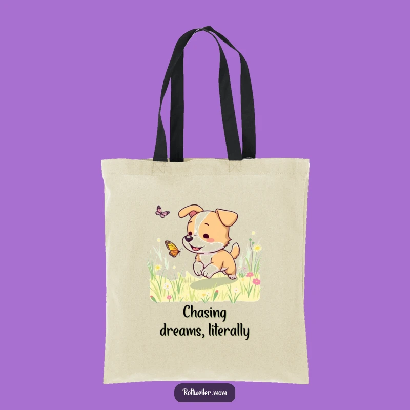 Funny Dog Meadow Tote Bag: Stylish Pup Chase Utility Bag Gift