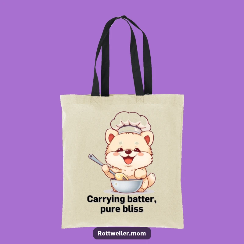 Funny Chef Dog Tote Bag: Fluffy Pup Whisking Batter - Stylish & Humorous Accessory