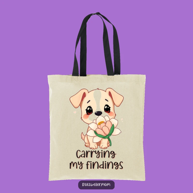 Funny Dog Flower Tote Bag: Cute Pup's Garden Discovery Carryall