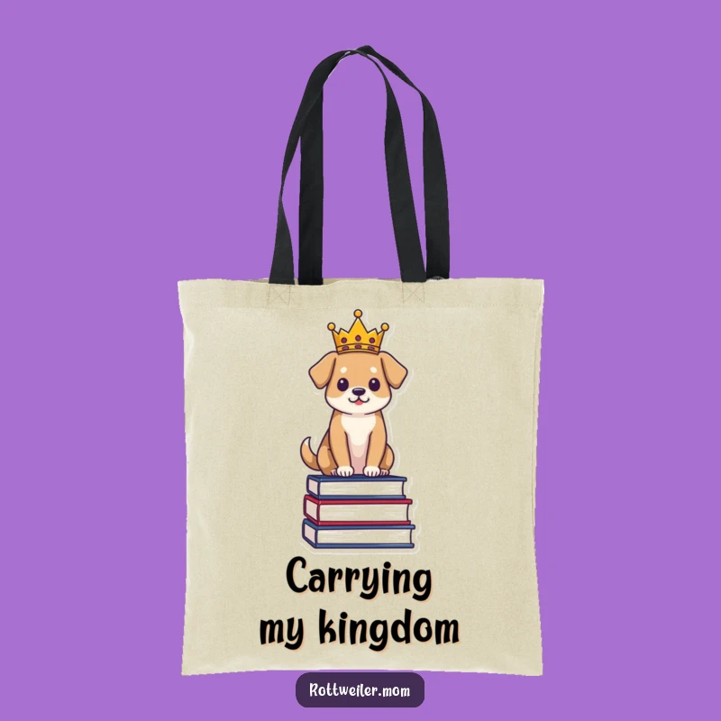 Funny Regal Dog Tote Bag: Crowned Pup on Books - Stylish Literary Carry-All